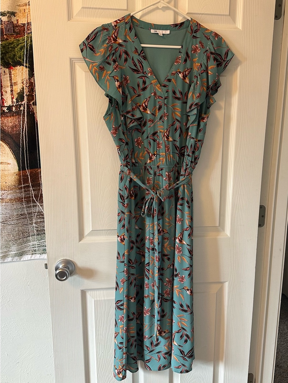 DR2 Teal Floral Wrap-Style Midi Dress